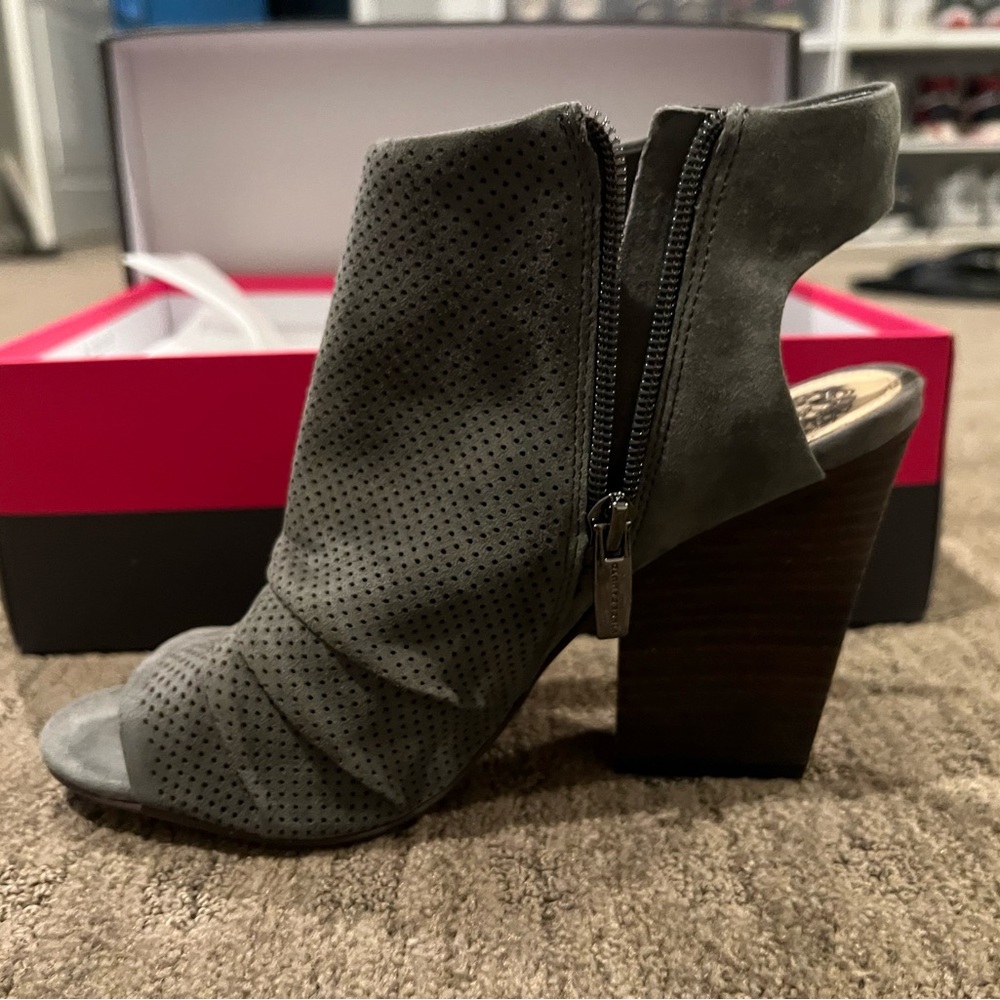 Vince Camuto suede heeled open toed boot
